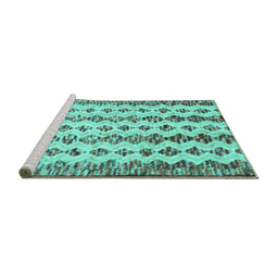 Sideview of Machine Washable Abstract Turquoise Contemporary Area Rugs, wshcon835turq