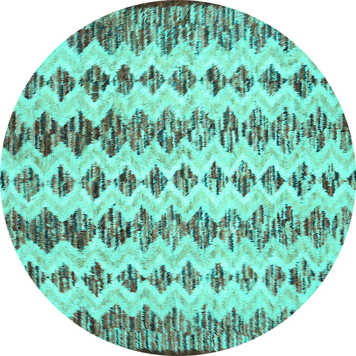 Round Abstract Turquoise Contemporary Rug, con835turq
