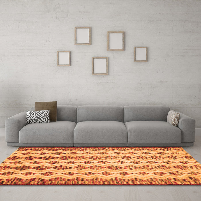 Machine Washable Abstract Orange Contemporary Area Rugs in a Living Room, wshcon835org