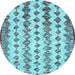 Round Abstract Light Blue Contemporary Rug, con835lblu