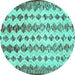 Round Machine Washable Abstract Turquoise Contemporary Area Rugs, wshcon835turq