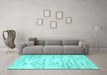 Machine Washable Solid Turquoise Modern Area Rugs in a Living Room,, wshcon836turq