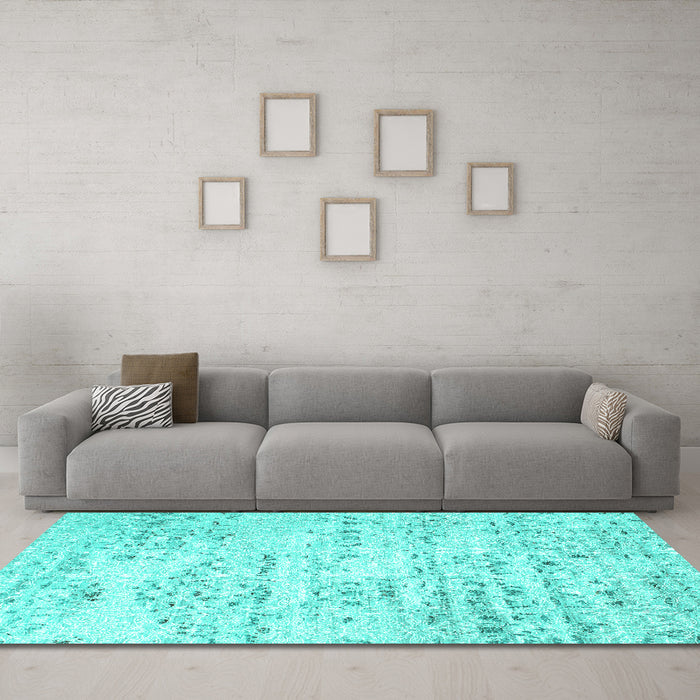 Machine Washable Solid Turquoise Modern Area Rugs in a Living Room,, wshcon836turq