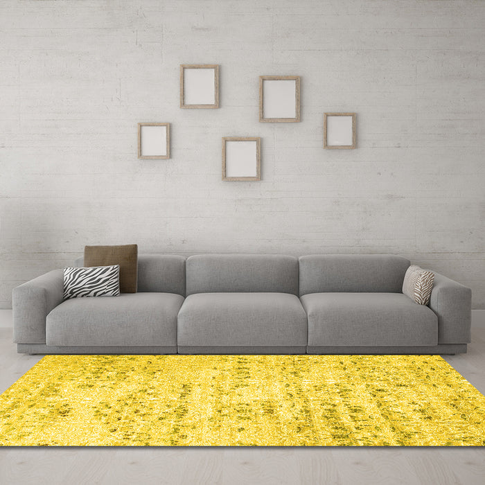 Machine Washable Solid Yellow Modern Rug in a Living Room, wshcon836yw