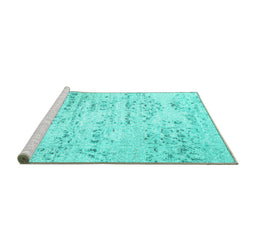 Sideview of Machine Washable Solid Turquoise Modern Area Rugs, wshcon836turq