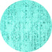 Round Machine Washable Solid Turquoise Modern Area Rugs, wshcon836turq