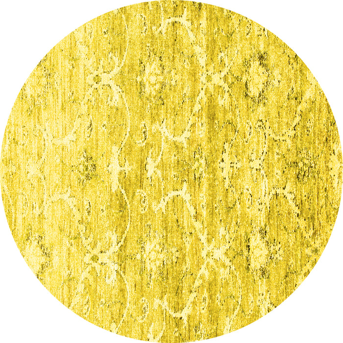 Round Abstract Yellow Contemporary Rug, con837yw