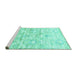 Sideview of Machine Washable Abstract Turquoise Contemporary Area Rugs, wshcon837turq