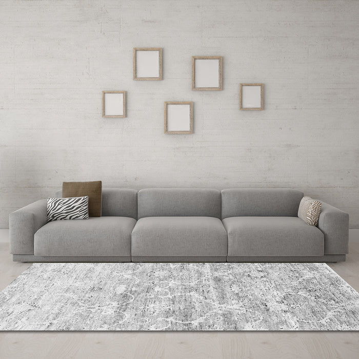 Machine Washable Abstract Gray Contemporary Rug in a Living Room,, wshcon837gry