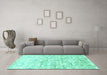 Machine Washable Abstract Turquoise Contemporary Area Rugs in a Living Room,, wshcon837turq