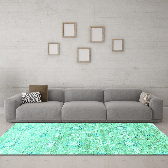 Machine Washable Abstract Turquoise Contemporary Area Rugs in a Living Room,, wshcon837turq