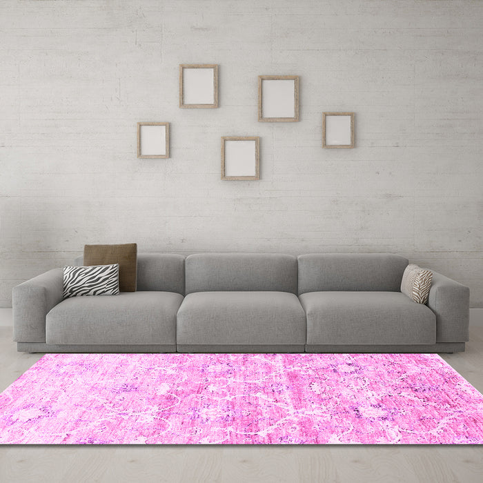 Machine Washable Abstract Pink Contemporary Rug in a Living Room, wshcon837pnk