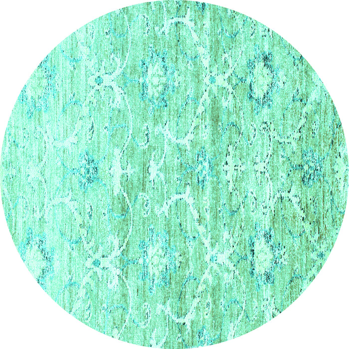 Round Machine Washable Abstract Turquoise Contemporary Area Rugs, wshcon837turq