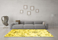 Machine Washable Abstract Yellow Contemporary Rug, wshcon838yw