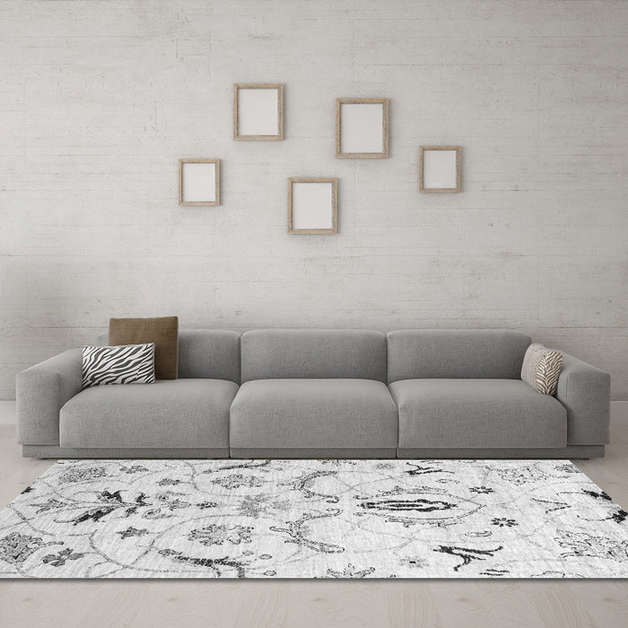 Machine Washable Abstract Gray Contemporary Rug in a Living Room,, wshcon838gry