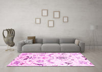 Machine Washable Abstract Pink Contemporary Rug, wshcon838pnk