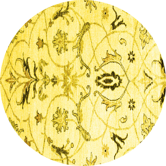 Round Abstract Yellow Contemporary Rug, con838yw