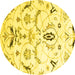 Round Machine Washable Abstract Yellow Contemporary Rug, wshcon838yw