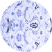 Round Abstract Blue Contemporary Rug, con838blu