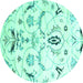 Round Abstract Turquoise Contemporary Rug, con838turq