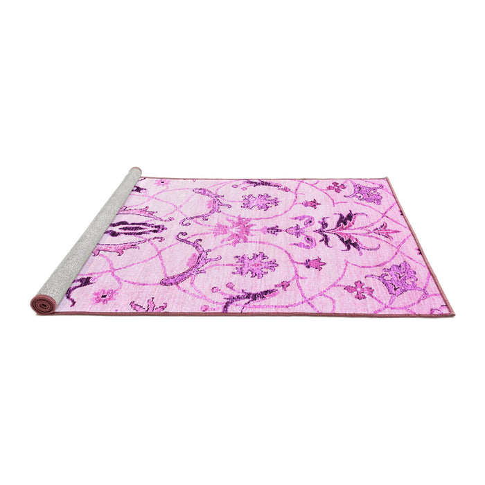 Sideview of Machine Washable Abstract Pink Contemporary Rug, wshcon838pnk