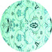 Round Machine Washable Abstract Turquoise Contemporary Area Rugs, wshcon838turq