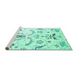 Sideview of Machine Washable Abstract Turquoise Contemporary Area Rugs, wshcon838turq