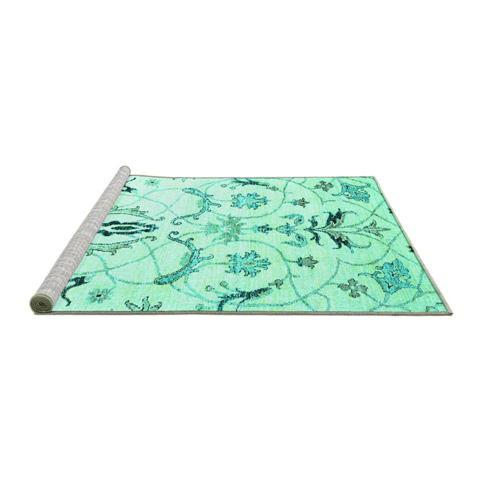 Sideview of Machine Washable Abstract Turquoise Contemporary Area Rugs, wshcon838turq