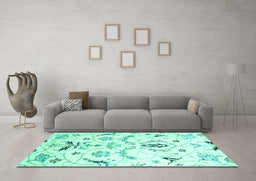 Machine Washable Abstract Turquoise Contemporary Area Rugs in a Living Room,, wshcon838turq