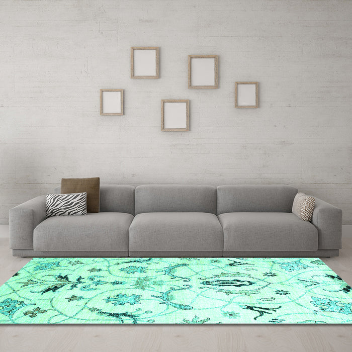 Machine Washable Abstract Turquoise Contemporary Area Rugs in a Living Room,, wshcon838turq