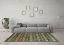 Machine Washable Oriental Turquoise Traditional Area Rugs in a Living Room,, wshcon839turq