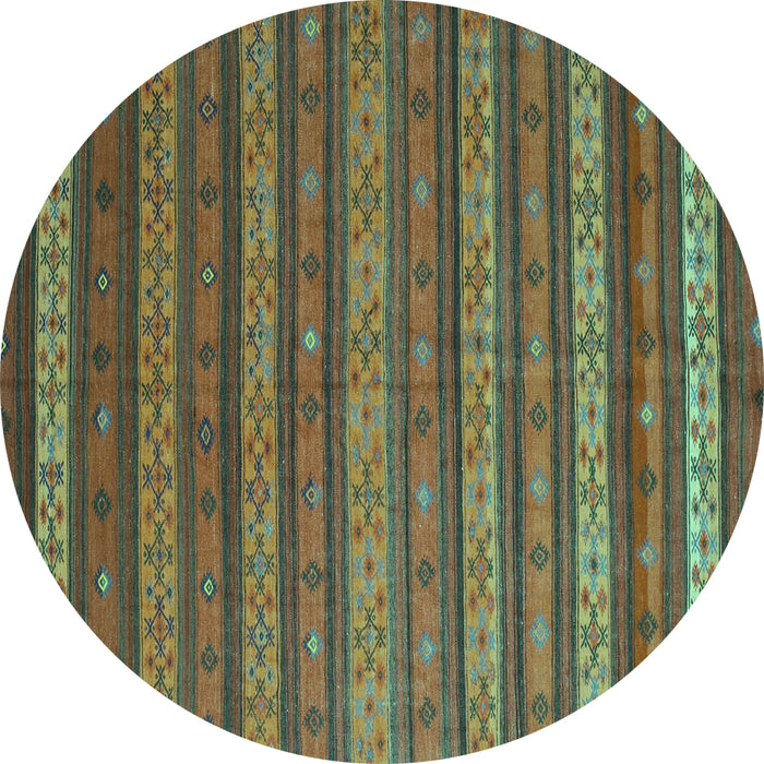 Round Machine Washable Oriental Turquoise Traditional Area Rugs, wshcon839turq