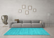 Machine Washable Abstract Turquoise Contemporary Area Rugs in a Living Room,, wshcon83turq