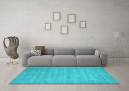 Machine Washable Abstract Turquoise Contemporary Area Rugs in a Living Room,, wshcon83turq