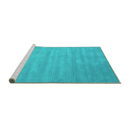 Sideview of Machine Washable Abstract Turquoise Contemporary Area Rugs, wshcon83turq