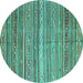 Round Machine Washable Southwestern Turquoise Country Area Rugs, wshcon840turq