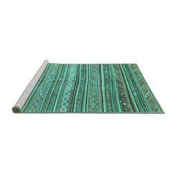 Sideview of Machine Washable Southwestern Turquoise Country Area Rugs, wshcon840turq