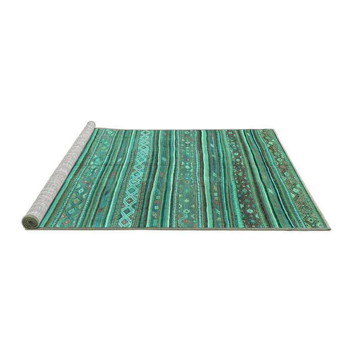 Sideview of Machine Washable Southwestern Turquoise Country Area Rugs, wshcon840turq