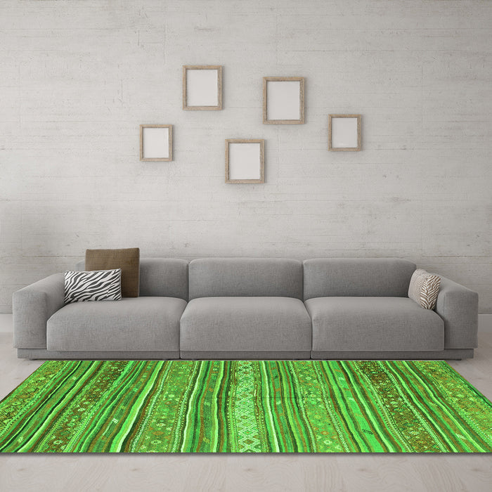 Machine Washable Southwestern Green Country Area Rugs in a Living Room,, wshcon840grn