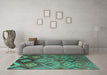 Machine Washable Southwestern Turquoise Country Area Rugs in a Living Room,, wshcon841turq