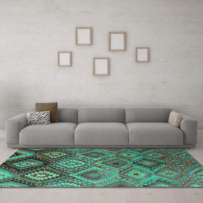 Machine Washable Southwestern Turquoise Country Area Rugs in a Living Room,, wshcon841turq