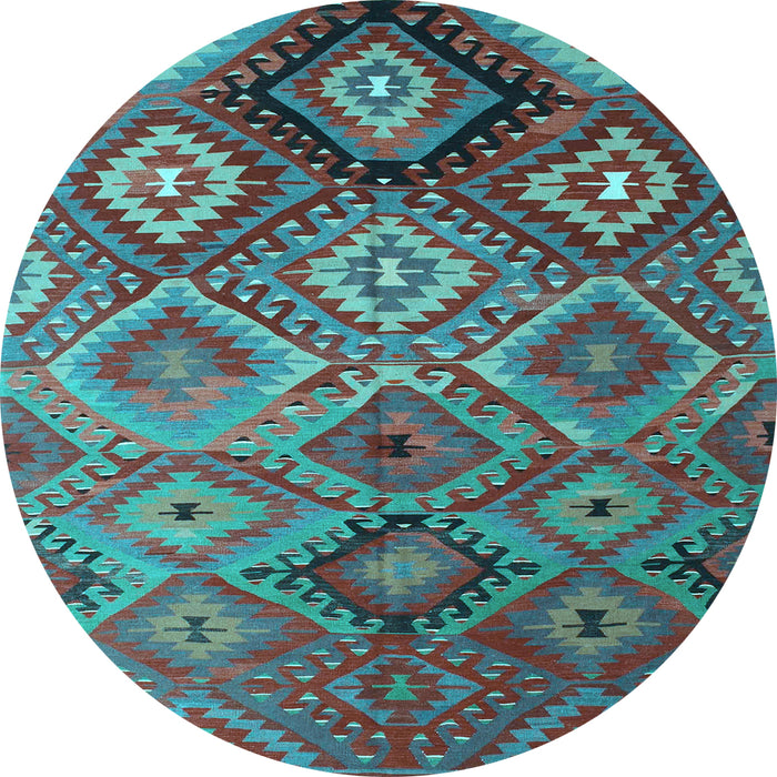 Round Machine Washable Southwestern Light Blue Country Rug, wshcon841lblu