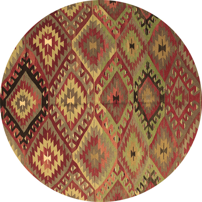Round Machine Washable Southwestern Brown Country Rug, wshcon841brn