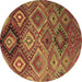 Round Machine Washable Southwestern Brown Country Rug, wshcon841brn