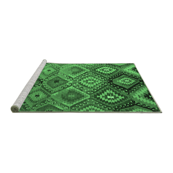 Sideview of Machine Washable Southwestern Emerald Green Country Area Rugs, wshcon841emgrn