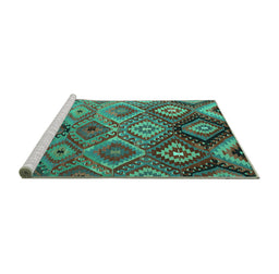 Sideview of Machine Washable Southwestern Turquoise Country Area Rugs, wshcon841turq