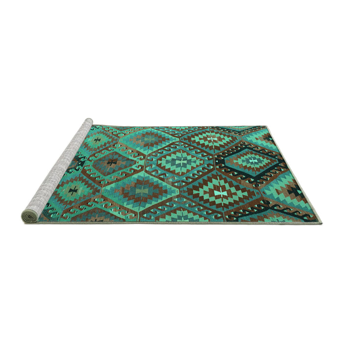 Sideview of Machine Washable Southwestern Turquoise Country Area Rugs, wshcon841turq