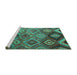 Sideview of Machine Washable Southwestern Turquoise Country Area Rugs, wshcon841turq