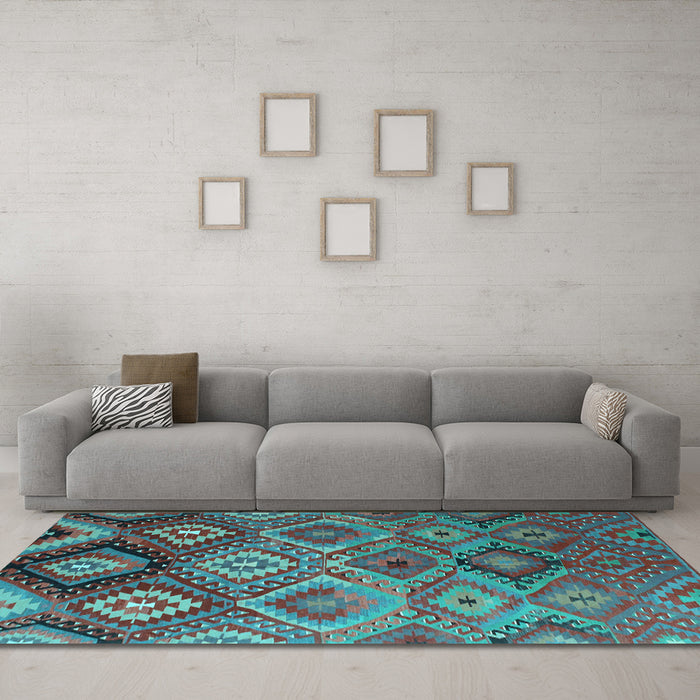 Machine Washable Southwestern Light Blue Country Rug in a Living Room, wshcon841lblu