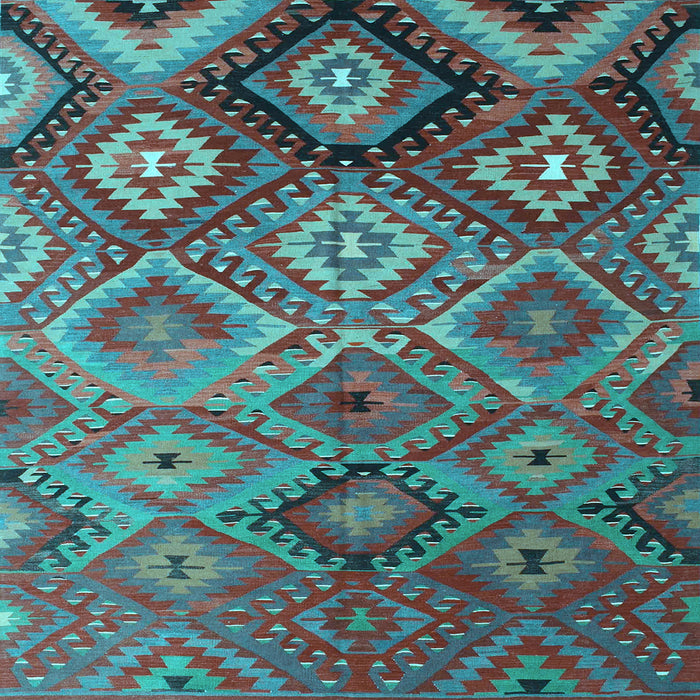 Square Machine Washable Southwestern Light Blue Country Rug, wshcon841lblu